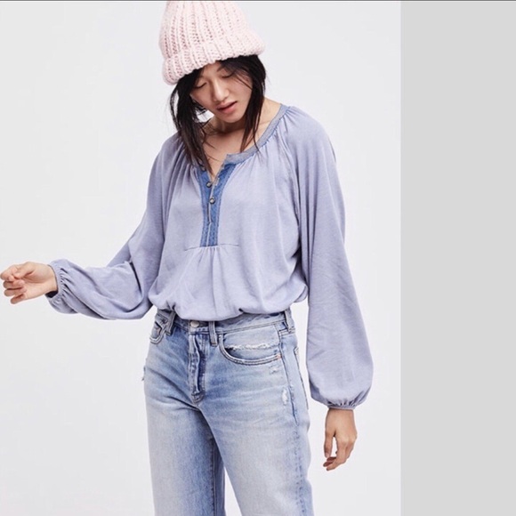 Free People We The Free Blue Arcadia Henley Top - Small - Picture 1 of 5